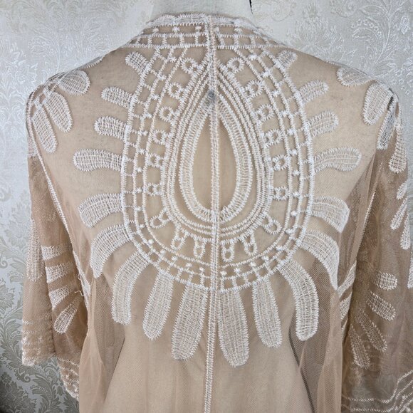 Rebellion Again One Size Boho Ivory Cream/Blush Open Front Kimono CoverUp - Picture 7 of 10